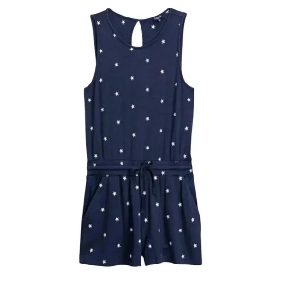 Splendid Romper Navy Silver Embroidered Stars Shorts Elastic Waist Women's Large - Picture 3 of 16
